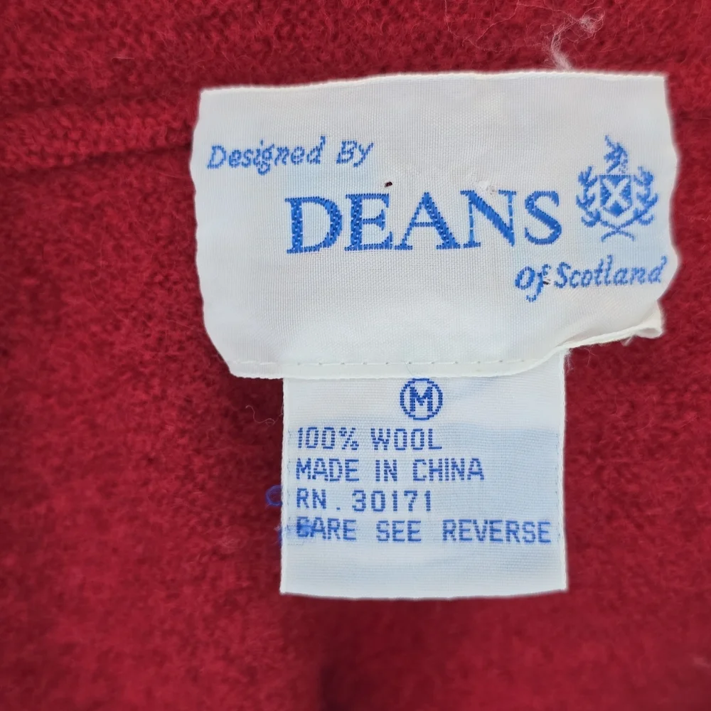 Dean Of Scotland 100% Wool Red Sweater Coat Size Medium - Picture 11 of 12